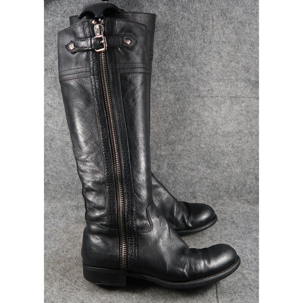 Franco Sarto Shoes Women 8 Boot Tall Riding Panko Leather Black Side Zip Fashion